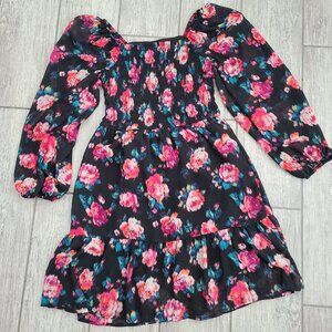 Art Class Girls Black Floral Smocked Puff Sleeve Dress size 8